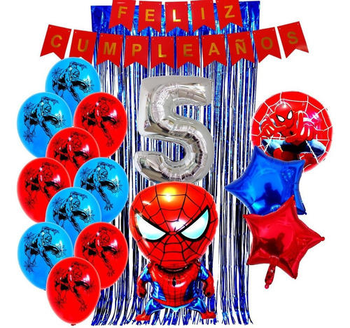 Combo Kit Deco Globos Hombre Araña+numero70cm+feliz Cumple