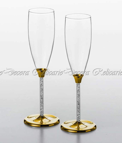 Conj. 2 Taças Bodas De Ouro De Cristal Para Champagne 175ml