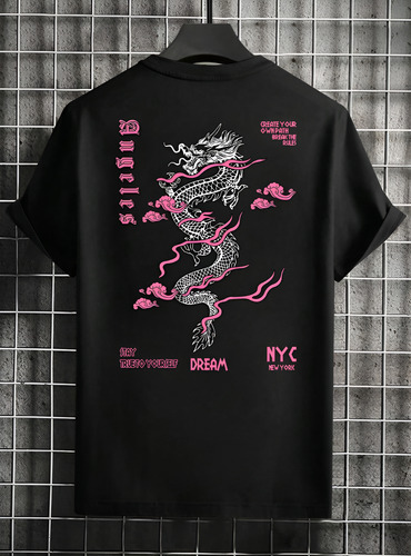 Camiseta Oversized Shein Hombre Dragón Estampada
