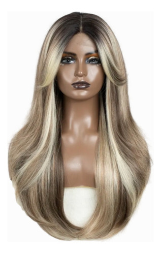 Peluca Hisan Lace Front Fibra Alta Calidad Rubia Balayage El