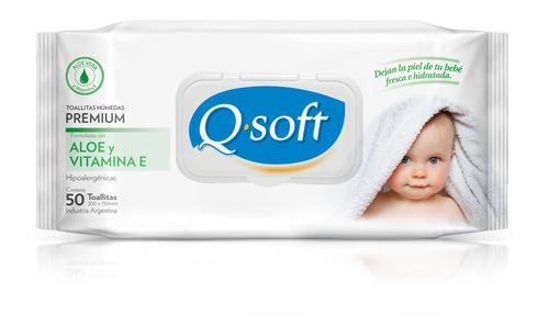 Imagen 1 de 1 de Toallitas húmedas Q-Soft Premium Aloe Vera Con Tapa 50 u
