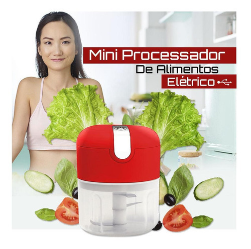 Mini Processador Alimentos Portatil 250ml Usb - Vermelho