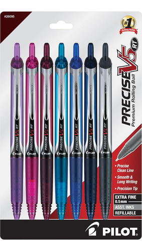 7 Plumas De Colores Retráctiles Pilot Precise Rt V5 0.5mm