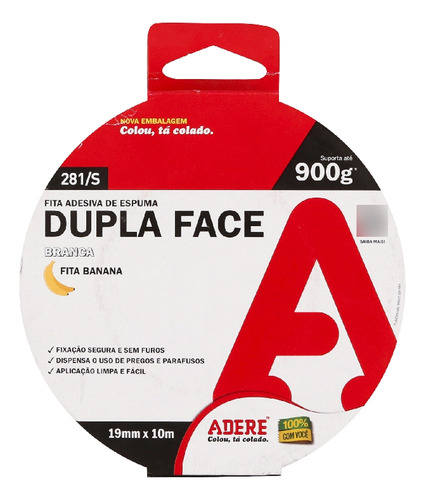 Fita Dupla Face C/ Espuma 19mm 10 Metros Fita Banana - Adere