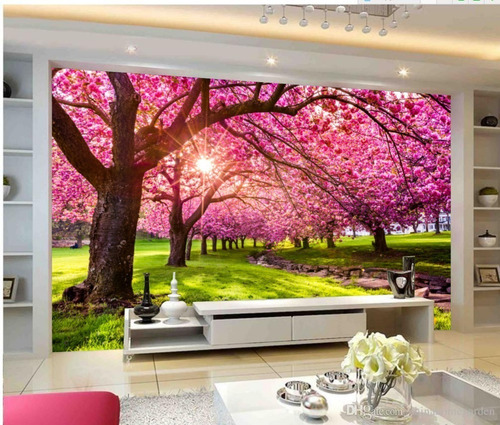 Imagem 3 de 6 de Painel Mural Adesivo De Parede Arvore Cerejeira Sol 3m²