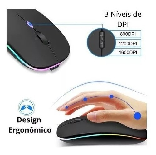 Imagem 4 de 5 de Mouse Branco Led Rgb Bluetooth Luminoso Sem Fio 2.4g