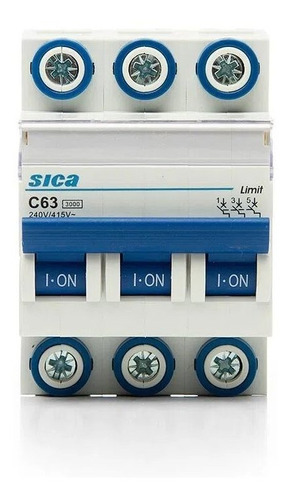 Llave Termica Termomagnetica Sica 3x63 Tripolar Color Blanco Corriente nominal 63 A Voltaje nominal 415V