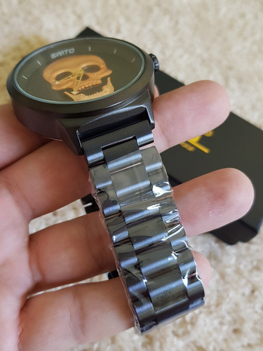 Relogio Gimto Cranio Caveiro Skull Dourado Com Caixa