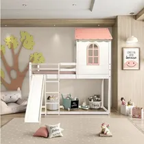 Comprar Cabaña Con Cama Alta Sweet Con Tobogán Rosa
