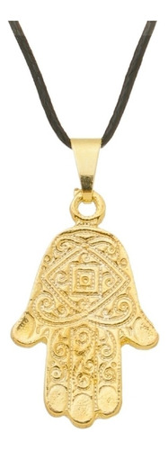 Colar Hamsa Desenhada 20mm Cordão Amuleto Proteção Cor Banhado A Ouro