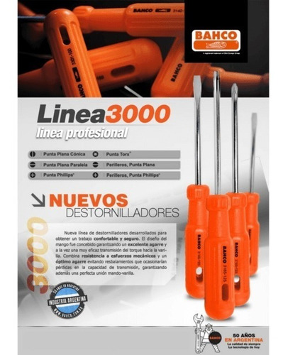 Set Juego De 5 Destornilladores Bahco 3000 Phillips Plano
