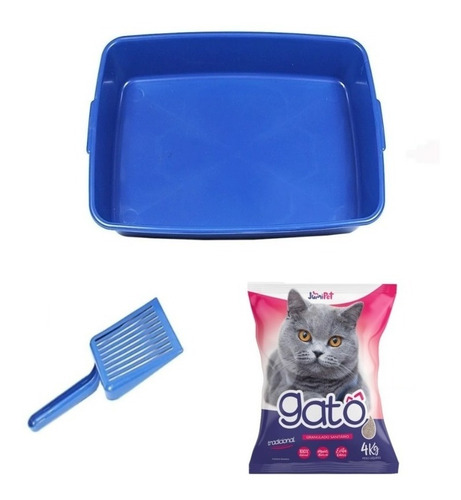 Imagem 1 de 6 de Kit Caixa De Areia + Pá + Areia Gatô Tradicional 4kg P/ Gato