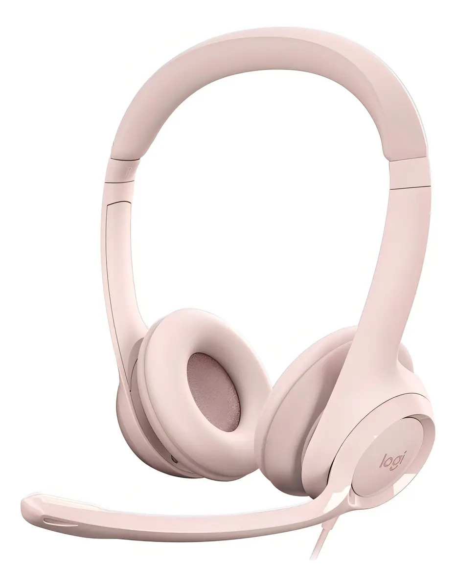 Fone De Ouvido Com Fio Usb H390 Rosa Logitech Luz Nude