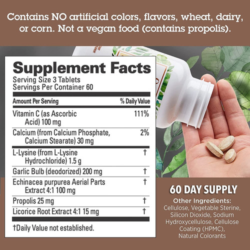 Imagem 2 de 8 de Super Lisina + Vitamina C Cálcio Equinacea Própolis Licorice