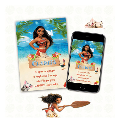 Invitación Digital Moana Personalizada Virtual