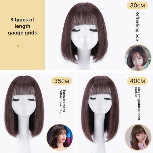 Peluca Bob 30cm Cabello Natural Negro Para Dama
