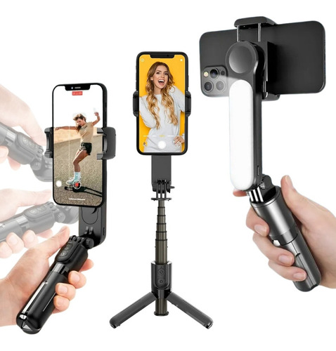 Gimbal Estabilizador De Celular Tripé L09 Mobile Com Led Cor Preto