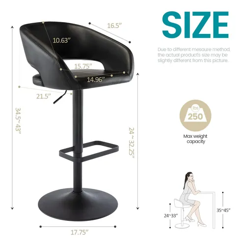 Vogue Furniture Direct Taburete De Bar Ajustable Con Respal.