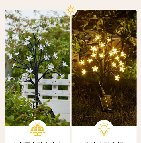 Árbol Flor Cerezo Estaca Luz Solar Exterior Jardín X 2uni Luz - Frio/blanco