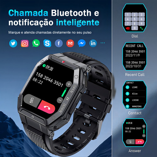 1,85 Ips 5atm Smart Watch Militar Impermeável De Bluetooth Caixa Preto Pulseira Preto Bisel Preto Desenho Da Pulseira Mesh