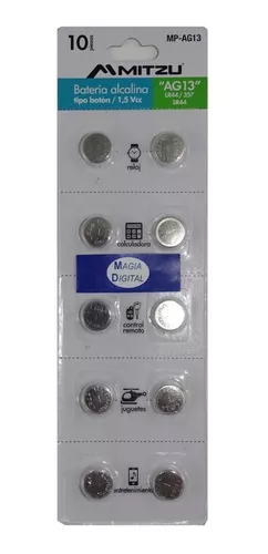 Mitzu® Paquete de 10 pilas alcalinas de botón AG10/AG13/LR44/357/SR44