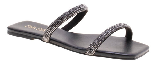 Chinelo Flat Strass Rasteiro Bico Quadrado Sua Cia 823014929