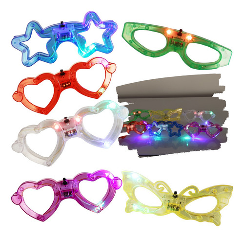 12 Lentes Luminosos Luz Led Batucada Fiesta Mayoreo Color Diseño Lentes Con Luz