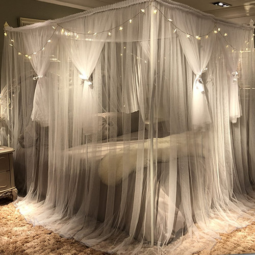 Joyreap Mosquitero De Cama Lujosa Red De Toldo 4 Esquinas Poste De Cama Estilo Princesa Decoración De Recámara Para Adultos Y Niñas Cama Doble / Tamaño Queen Adecuado, Blanco