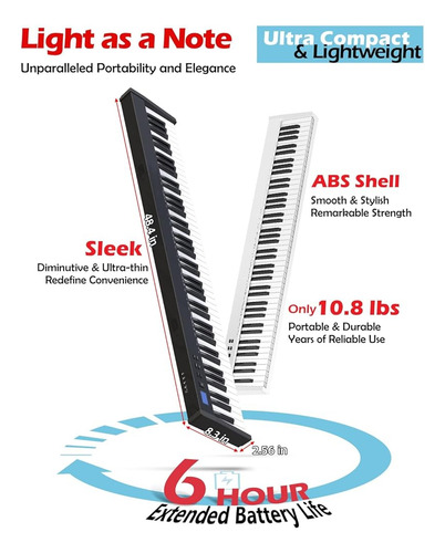 Teclado Piano Digital Portátil 88 Teclas Semiponderadas Swan