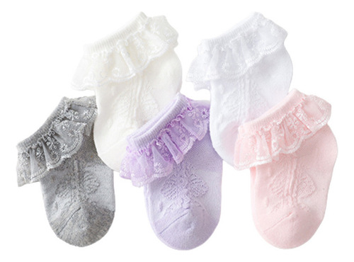 5 Pares De Calcetines De Algodón Con Volantes Y Encaje Hasta