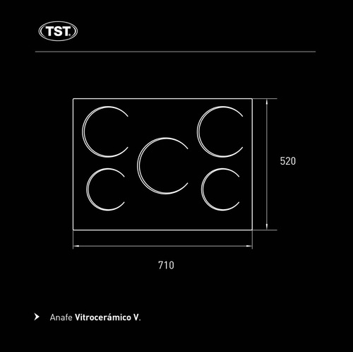 Imagen 3 de 6 de Anafe Vitroceramico 26-5 Tst 5 Hornallas Blanco 52x71 Cm