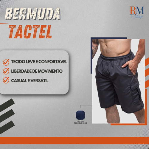 Kit 3 Bermuda Masculina Cargo Tactel 5 Bolsos Com Elástico