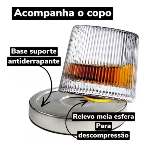 Copo Para Whisky E Bebidas 190ml Giratório Com Base Em Inox