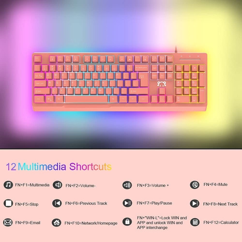 Imagen 6 de 8 de Teclado Semi-mecanico Gamer Ajazz Stk090 Rosa Con Luz Rgb