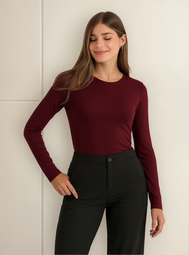 Remera Básica Manga Largas Modal Soft Mujer/ Veronica
