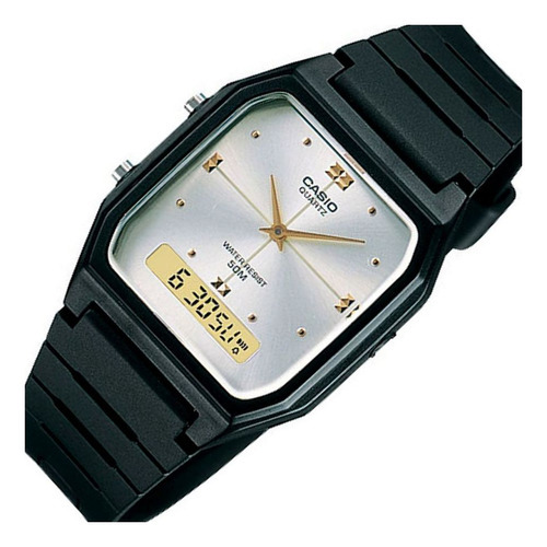 Reloj Casio Aw48 Retro Unisex  Resina Digital Y Analogo Full Color De La Correa Negro Color Del Bisel Negro Color Del Fondo Plateado