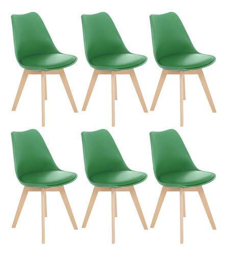 6 Cadeiras Estofada Leda Base Madeira Eames Cozinha Cores Estrutura da cadeira Verde bandeira