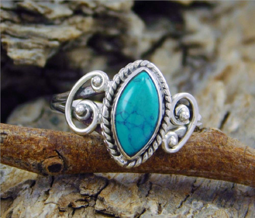 Anillo Dedo Para Mujer Diseño Ovalado Color Turquesa Tallado