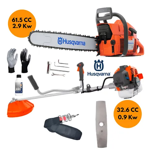 Combo Desmalezadora 131r + Motosierra 61 Husqvarna + Aceite