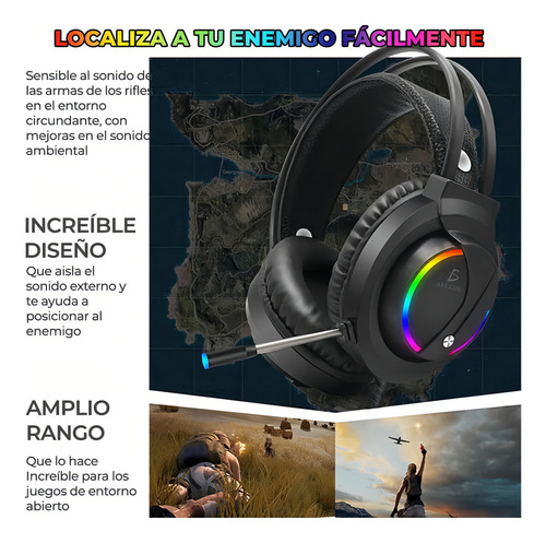 Diadema Audifonos Gamer Rgb Led Colores Ps4 Xbox Pc Laptop Color Negro