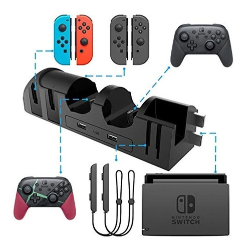 Imagen 3 de 5 de Base De Carga Para Nintendo Switch Joy-con Y Pro Controller,