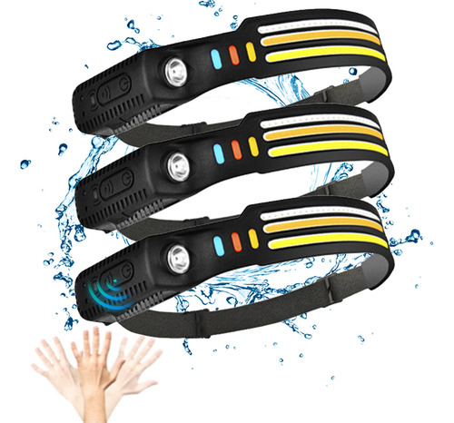 Moreka 3pcs Lámpara De Cabeza, 400lm M-8113 Lampara Táctica De Cabeza Recargable Con Sensor Tricolor, Lámpara Portátil Led 0.para Ciclismo Camping Pesca Y Bricolaje