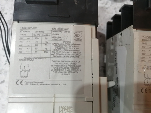 Interruptores Allen Bradley 140g-g6c3-c20, 20 Amp, 3 Piezas (Usado)