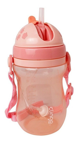 Copo Infantil Canudo Válvula Alça Tecido 320ml Clingo Rosa Cor Rosa-pálido
