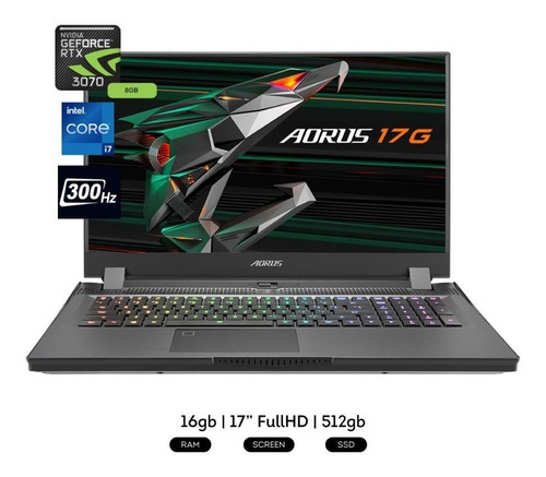 Imagen 3 de 6 de Notebook Gigabyte Aorus I7 16gb 512gb Rtx3070 300hz 17,3