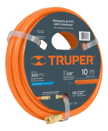 Imagen 1 de 6 de Manguera Compresor Pvc 1/4'x15 Mt Baja Presión Truper