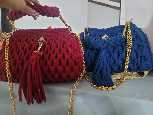 Bolso Tejido Mochila Tejida Cartera Dama Crochet Hilo A Mano