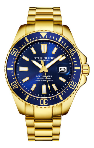 Reloj Para Hombre Cuarzo Aquadiver Depthmaster 3950a 42mm Correa Acero Inoxidable Bisel Azul Fondo Dorado Oscuro