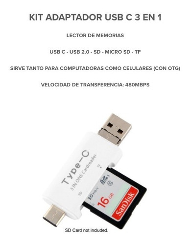 Imagen 5 de 10 de Adaptador Usb C - Lector De Memoria Sd - Micro Sd - Otg
