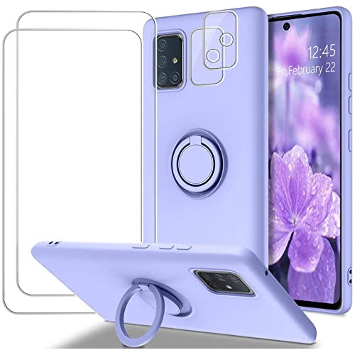 Funda Para Galaxy A71 5g Ring +protectores Silicona Purple